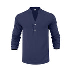 Herren Langarmshirt mit modischem Stehkragen und eleganten Knopfdetails R&B