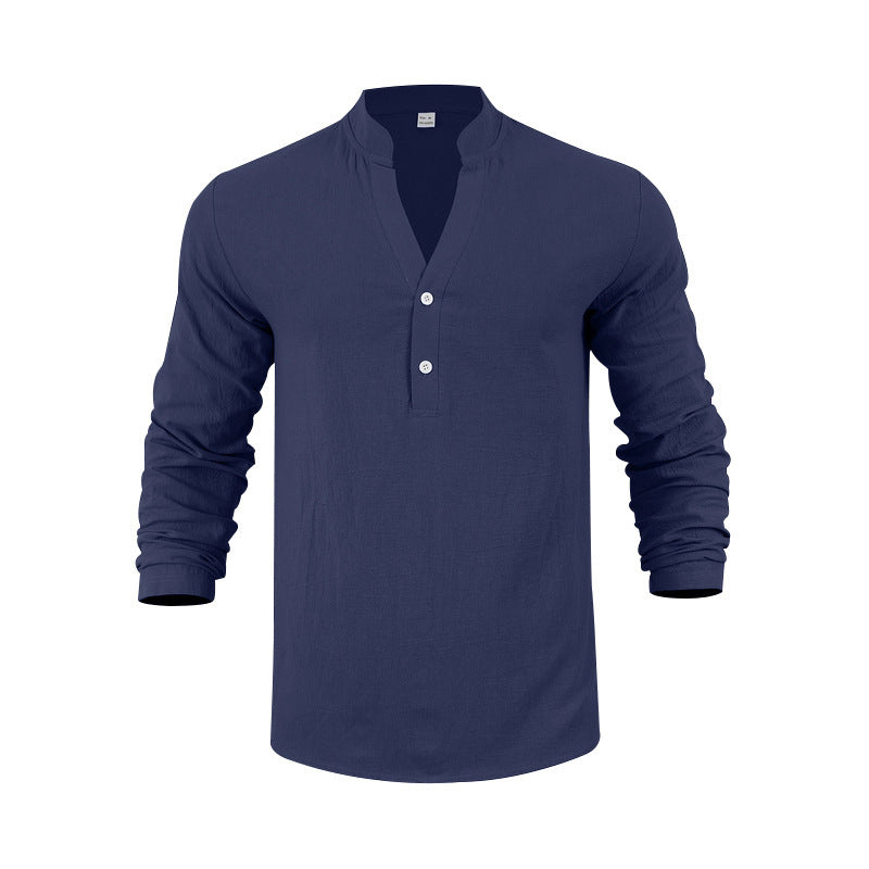 Herren Langarmshirt mit modischem Stehkragen und eleganten Knopfdetails R&B