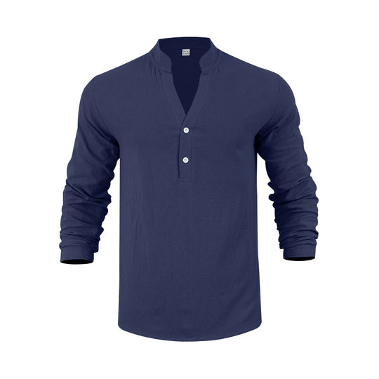 Herren Langarmshirt mit modischem Stehkragen und eleganten Knopfdetails R&B
