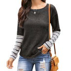 Damen Lässiges Langarmshirt mit gestreiften Ärmeln
