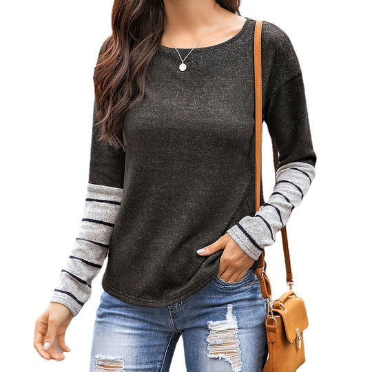 Damen Lässiges Langarmshirt mit gestreiften Ärmeln R&B