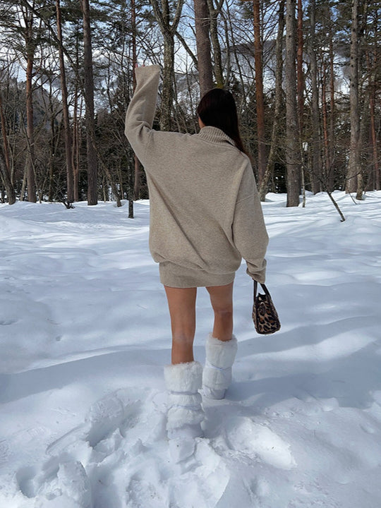 Damen Oversized Strickpullover mit hohem Kragen R&B
