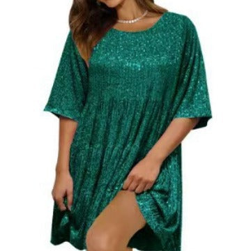 Damen funkelndes Mini-Kleid mit Pailletten und weitem Schnitt R&B