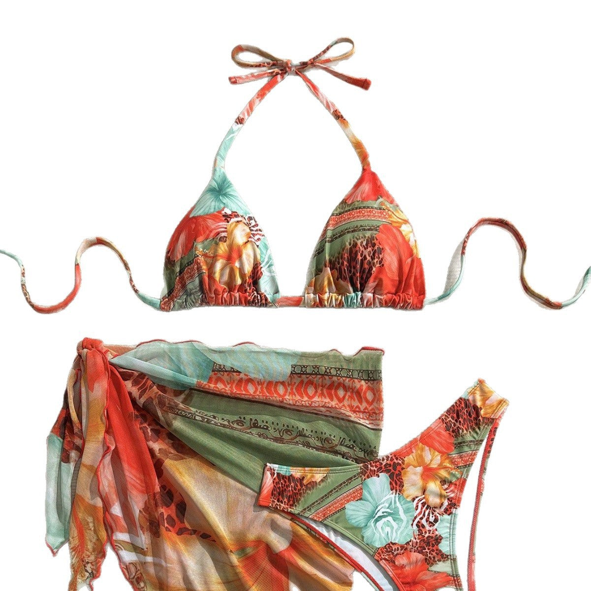 Damen Florales Bikini-Set mit Kombination aus Oberteil und Wickeltuch R&B