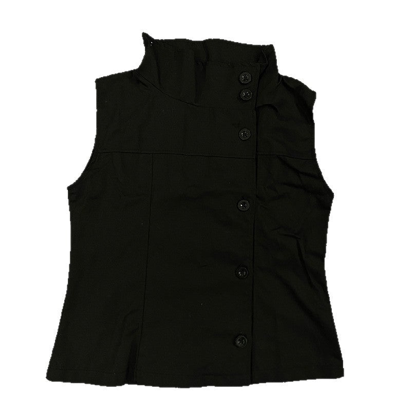 Damen Modische Blusen-Weste mit asymmetrischem Kragen und Knopfverschluss R&B