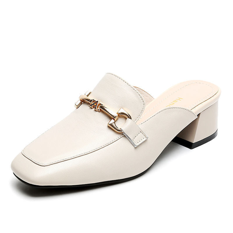Damen elegante Mokassins mit modischem Blockabsatz und dekorativem Schnallenverschluss R&B