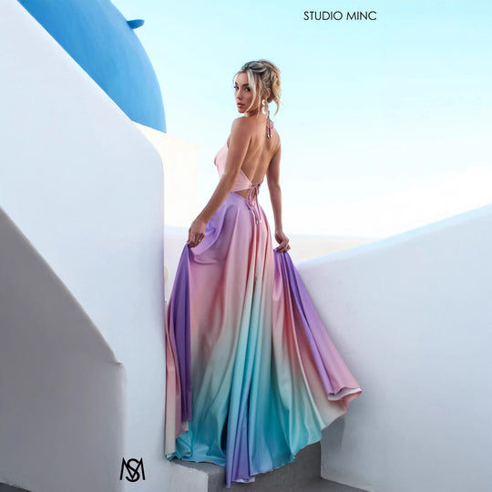 Damen Elegantes Maxikleid mit schickem Halterneck und geschmeidiger Satinoptik R&B