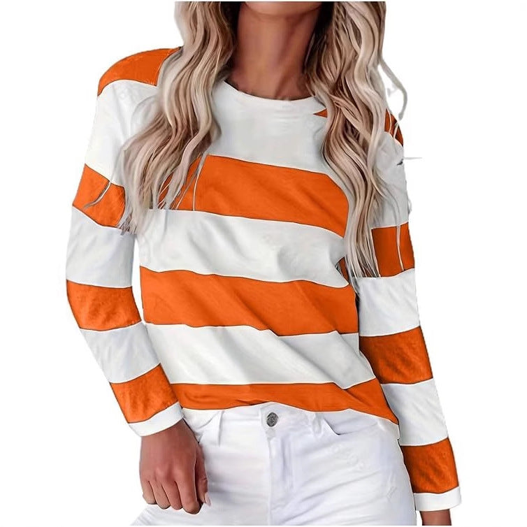 Damen lässiges gestreiftes Langarmshirt R&B