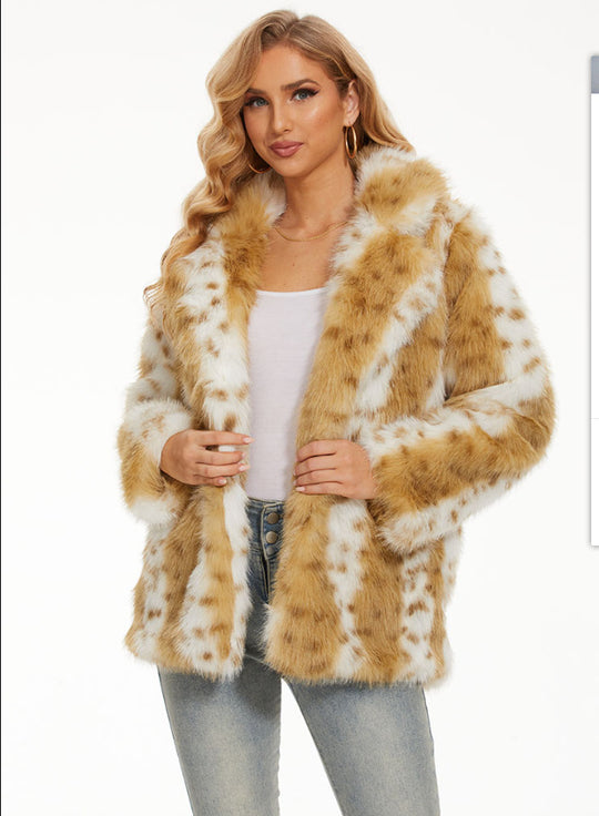 Damen Glamouröse Kunstfelljacke mit eleganten Streifen R&B