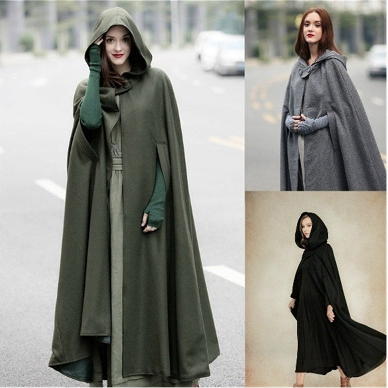 Damen Wickelponcho mit Kapuze und seitlichen Taschen