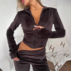 Damen nan taillierter Velours-Overall mit Halbzip, Kapuze und ausgestelltem Schlag R&B