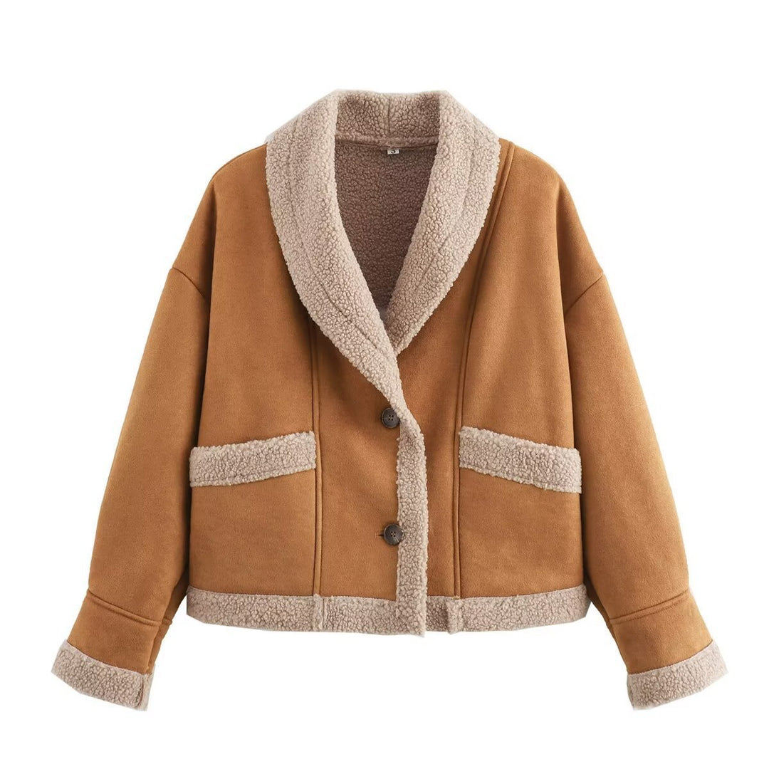 Damen Lässig geschnittene Stylische Jacket mit wärmendem Teddyfutter R&B