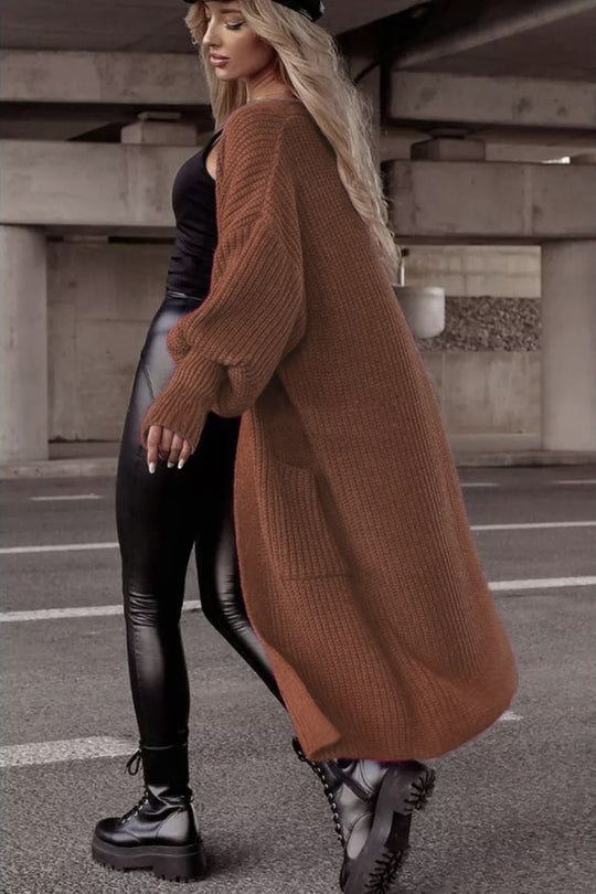 Damen Langer Strickcardigan mit tieferem Rückensaum und lässigem Schnitt R&B