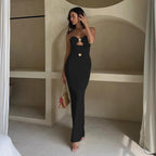 Damen Maxikleid mit verführerischem Cut-Out und dekorativem Schmuckdetail R&B