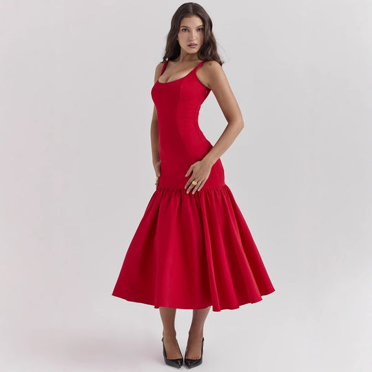 Damen Maxikleid mit schickem Taillen-Schnitt und voluminösem Rock R&B