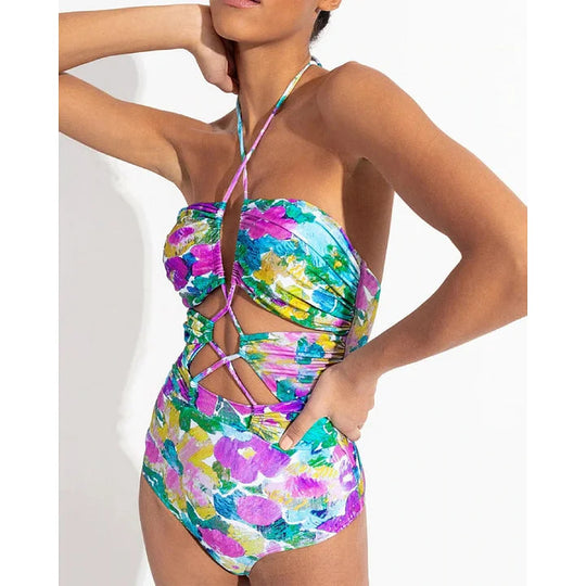 Damen Bikiniset mit voluminösen Rüschendetails und fließendem Maxi-Rock R&B