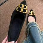 Damen modische Ballerinas aus filzartigem Material mit elegantem Schmuckdetail R&B