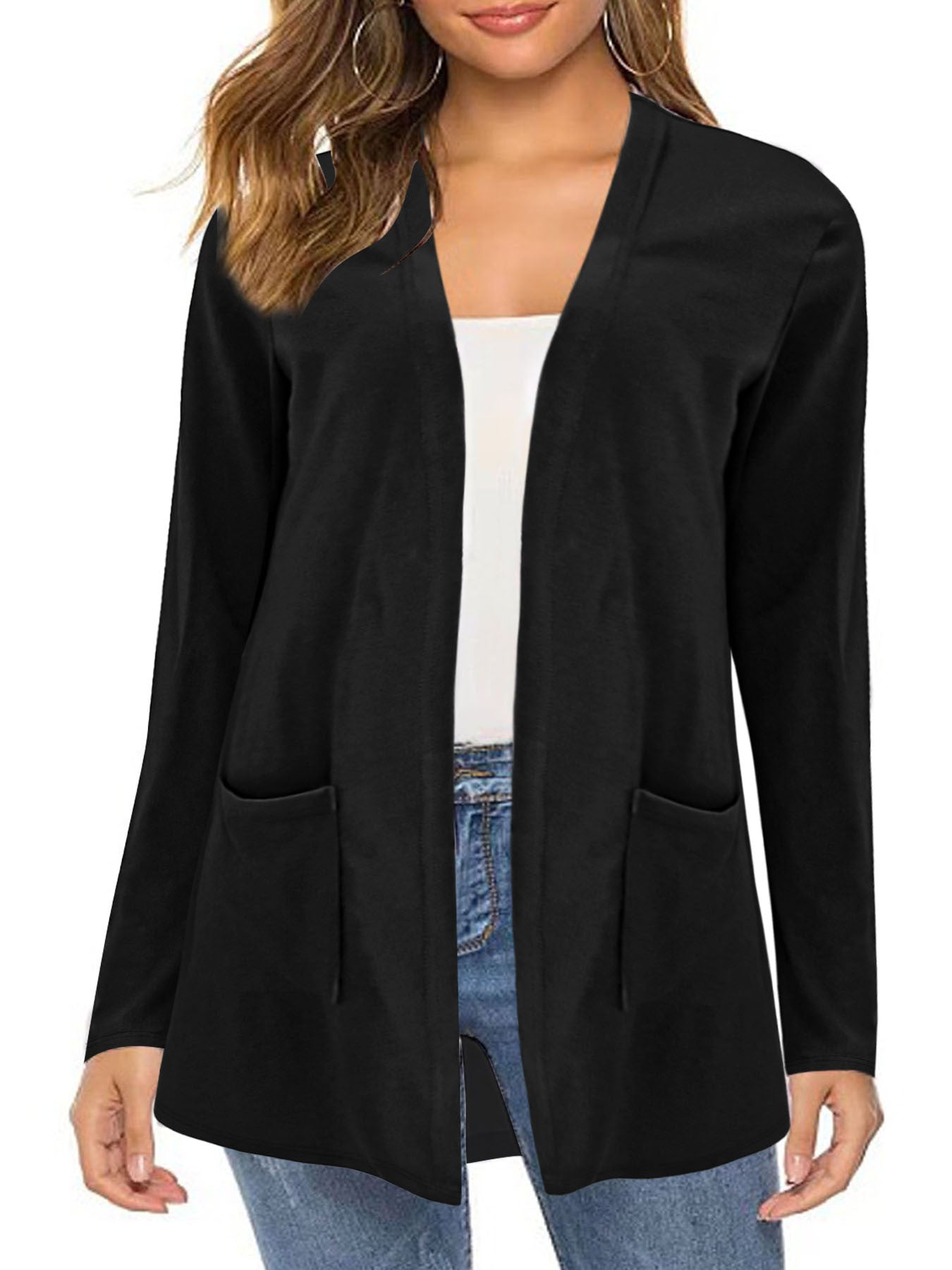 Damen Langarm Cardigan mit praktischen Taschen und offenem Schnitt R&B