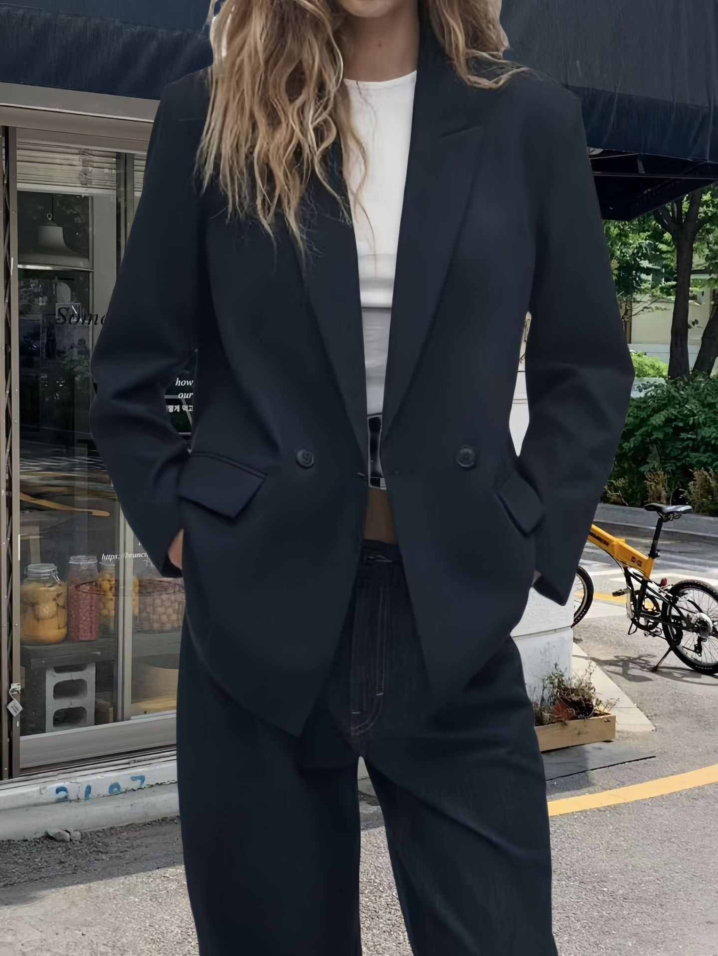 Damen Eleganter Blazer mit doppelt geknöpften Lappen R&B