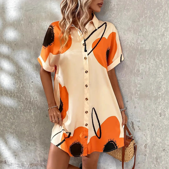 Damen Hemdblusenkleid mit floralem Druck und Knopfleiste R&B