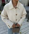 Damen oversized Wolljacke mit elegantem Kragen R&B