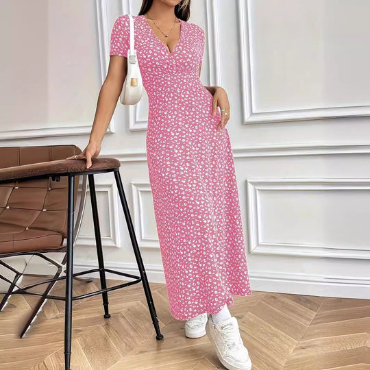 Damen Maxi-Kleid mit Blumenmuster und V-Ausschnitt R&B