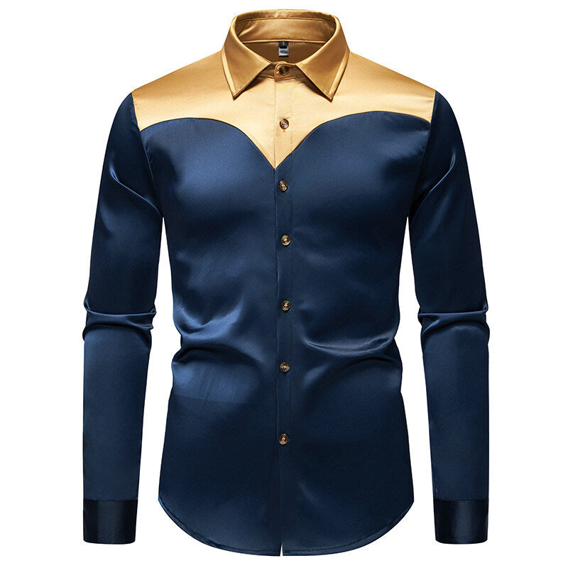 Herren Elegantes Langarmhemd mit glänzendem Kragen R&B