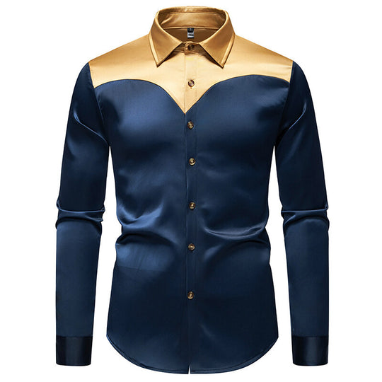 Herren Elegantes Langarmhemd mit glänzendem Kragen R&B