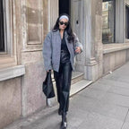 Damen flauschige Oversized-Jacke mit praktischen Taschen und elegantem Stehkragen R&B