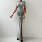 Damen Maxi Kleid mit elegantem Wickeldesign und stilvollen Raffungselementen R&B
