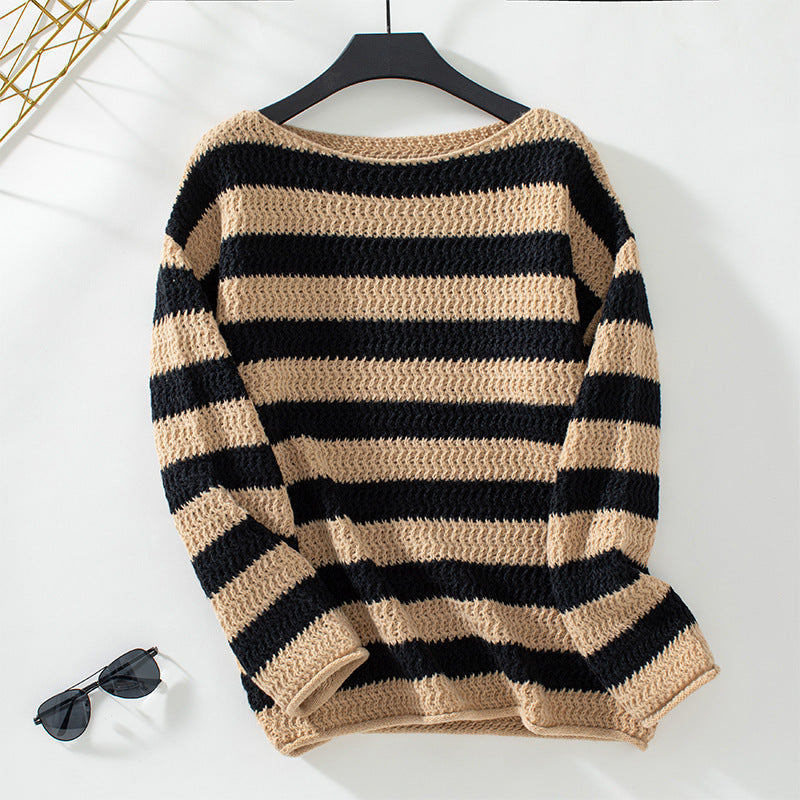 Damen lockerer Strickpullover im maritimen Streifendesign