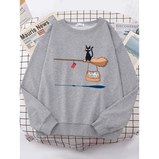 Damen Sweatshirt mit kreativem Katzenmotiv R&B