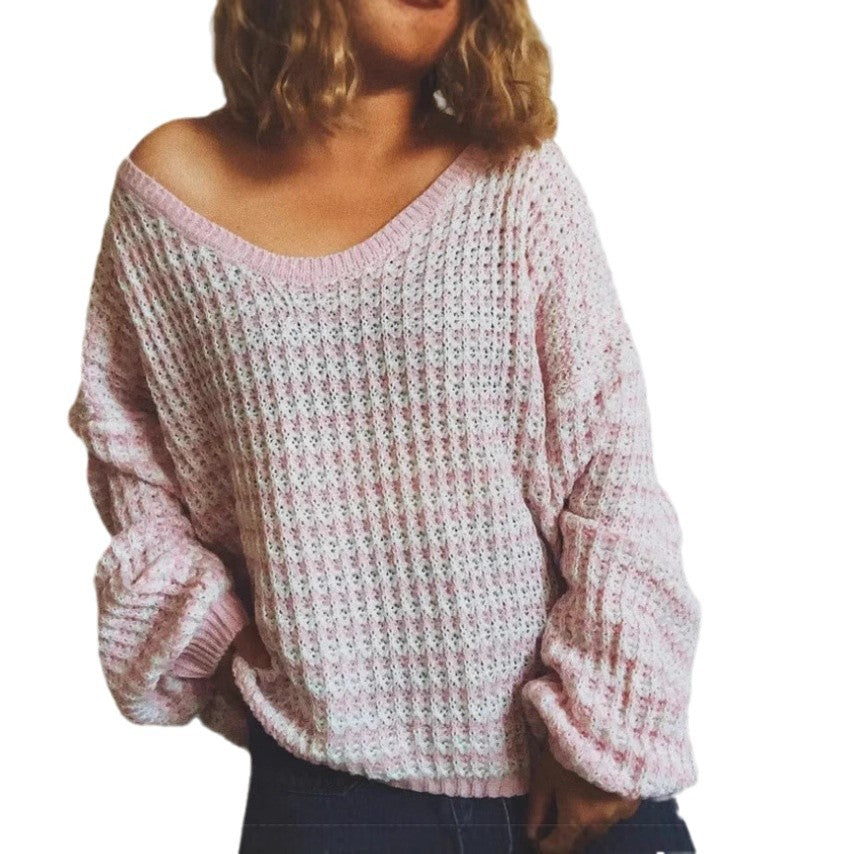 Damen Oversized Strickpullover mit off-Shoulder Design und modischem Rippenmuster R&B