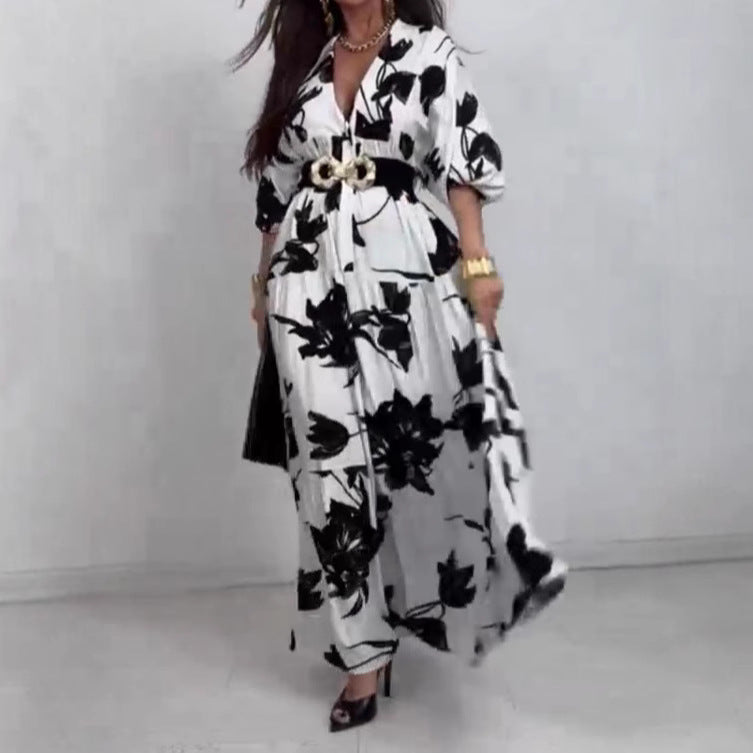 Damen Maxikleid mit raffiniertem Knopfdesign und floralem Druck R&B