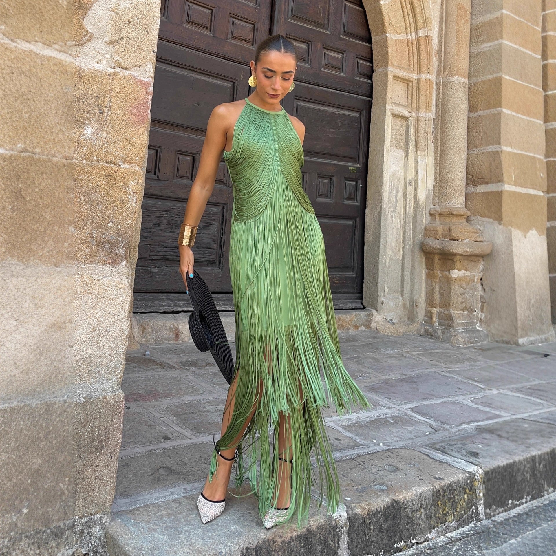 Damen Fransen Maxikleid mit elegantem Schnitt und fließendem Design R&B