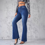 Damen Flared Jeans mit hohem Taillenbund und modischer Waschung R&B