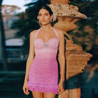 Damen Sexy Minikleid mit gerafftem Design und Dekolleté R&B