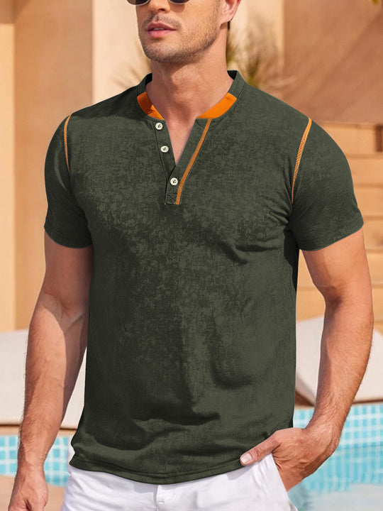 Herren nan lässiges Kurzarm-Grandadshirt mit kurzer Knopfleiste, Kontrastpaspel und weichgewaschener Struktur R&B