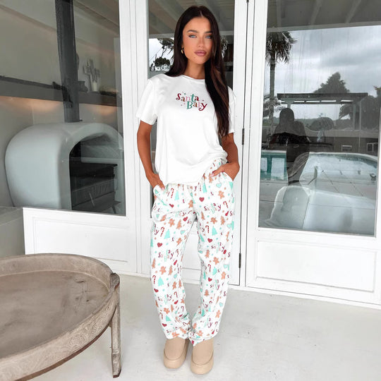 Damen Schlafanzug mit weichem Baumwollstoff und festlichem Design R&B