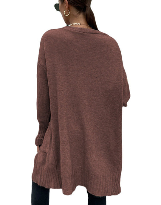 Damen lässiger Strickcardigan mit aufgesetzten Taschen und komfortablem Schnitt R&B
