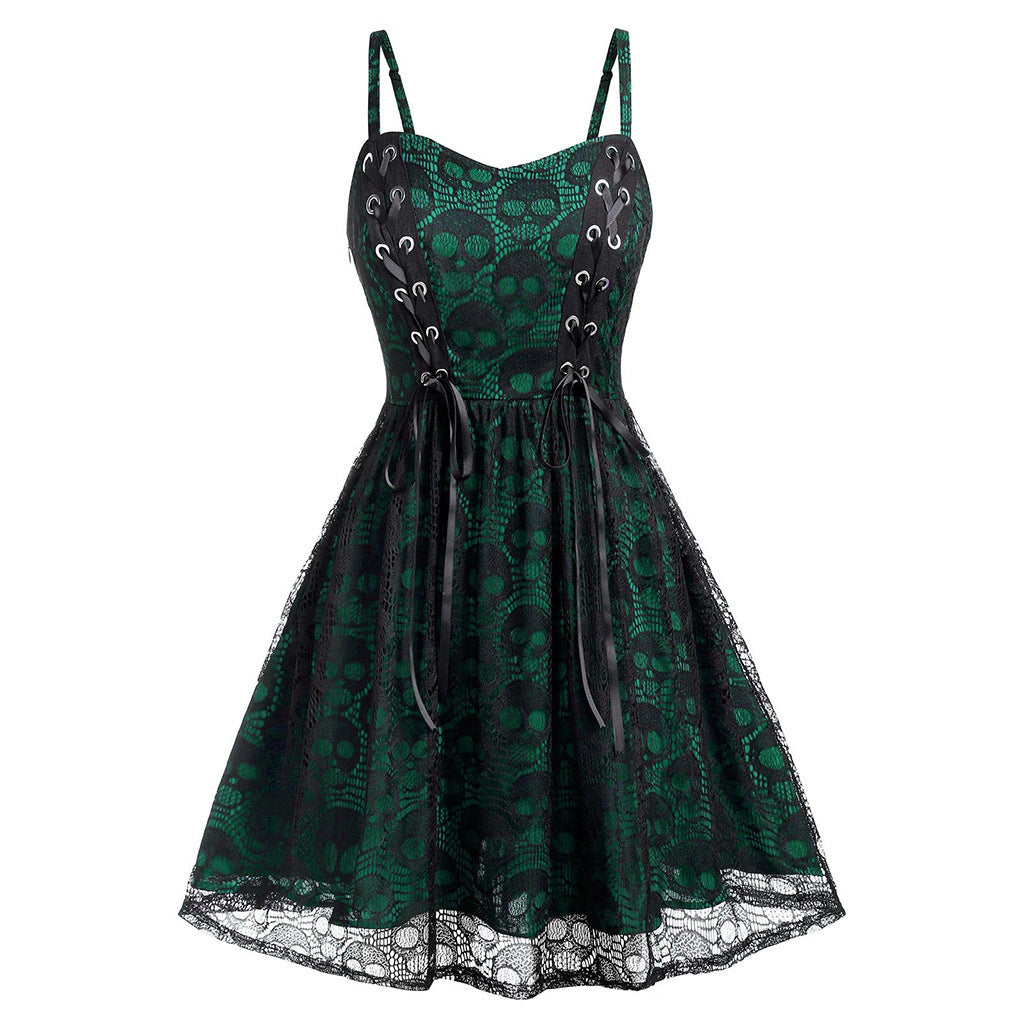 Damen Skaterkleid mit Spitzenoberteil und Schnürdetails R&B