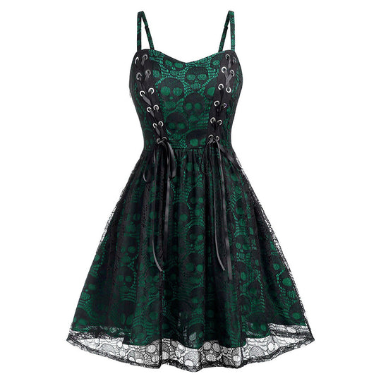 Damen Skaterkleid mit Spitzenoberteil und Schnürdetails R&B