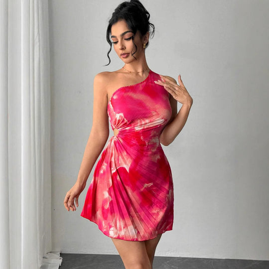 Damen Plissiertes Abendkleid mit asymmetrischem Ausschnitt R&B