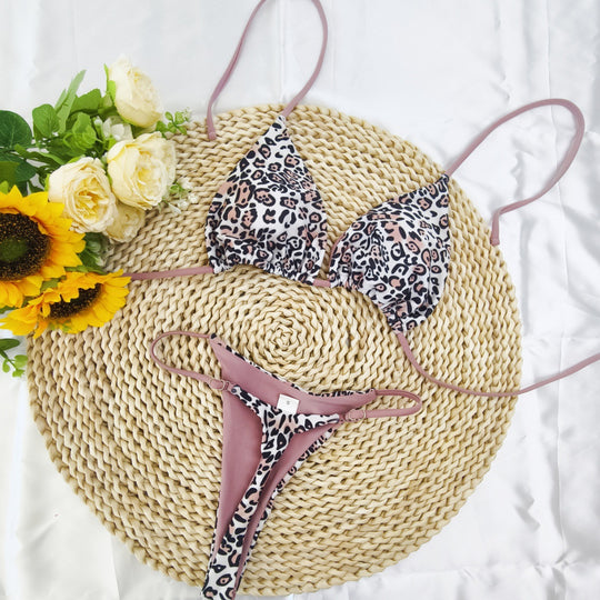 Damen Triangel-Bikini-Set mit fröhlichem Kirschmuster und verstellbaren Trägern R&B