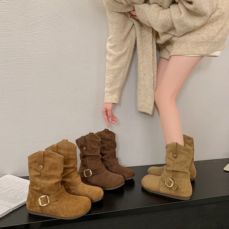 Damen Stiefeletten mit modischem Raffungselement und praktischen Schnallen