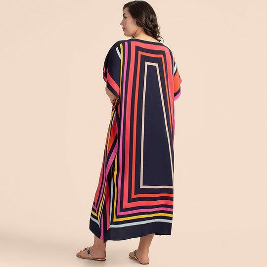 Damen Maxirobe mit buntem Grafikdesign Heidi Mode