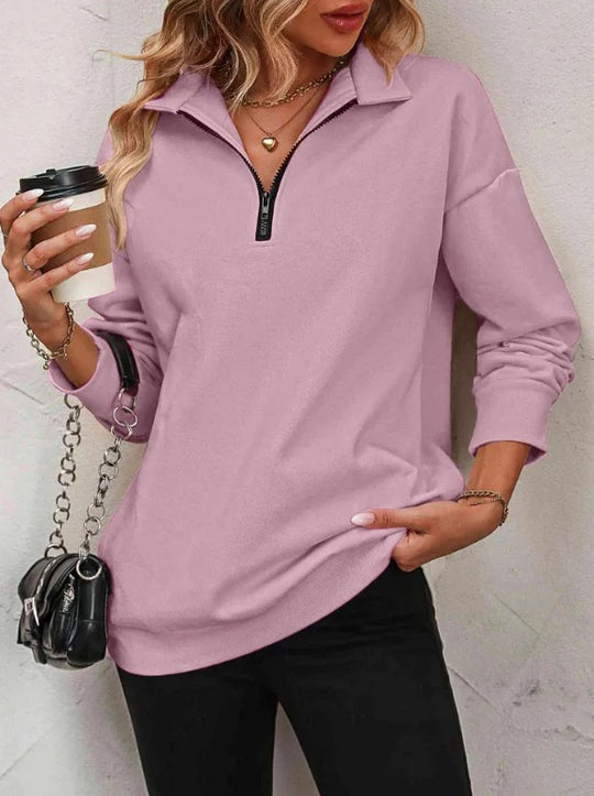 Damen Sportlicher Pullover mit halbem Reißverschluss und gemütlichem Schnitt R&B