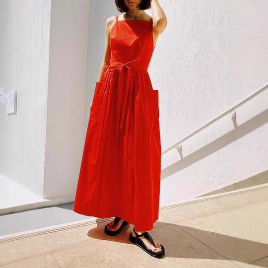 Damen Maxi-Kleid mit schwingendem Rock und praktischen Seitentaschen R&B