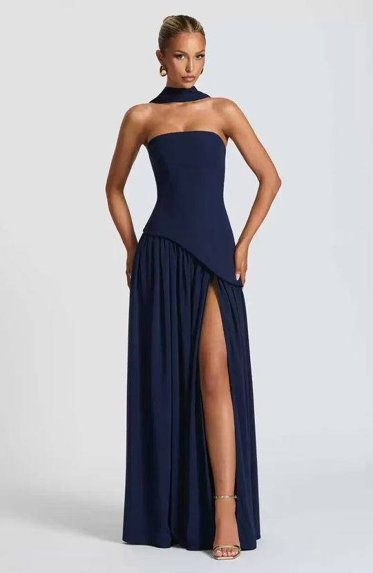 Damen Maxikleid mit figurbetontem Oberteil und schwingendem Rock R&B