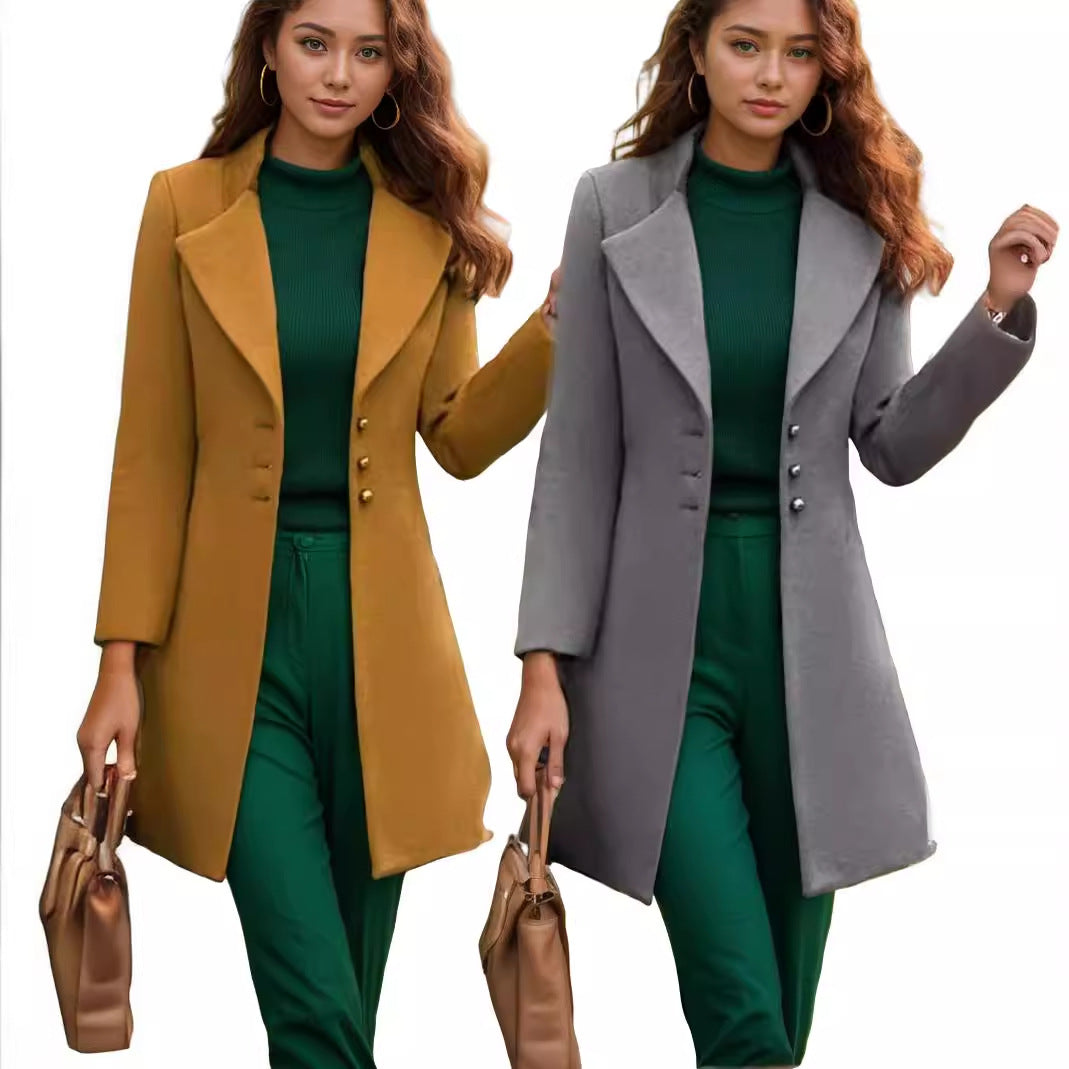 Damen eleganter und taillierter Trenchcoat mit strukturiertem GewR&Be R&B